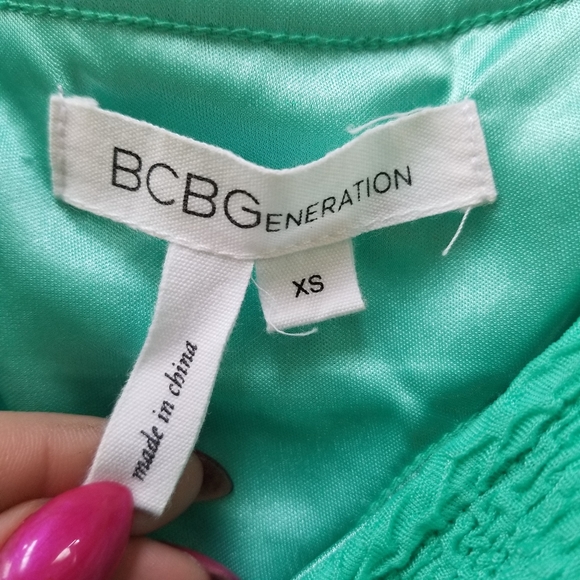 BCBGeneration Teal One Sleeve Asymmetric Bodycon Mini Dress - Picture 6 of 8